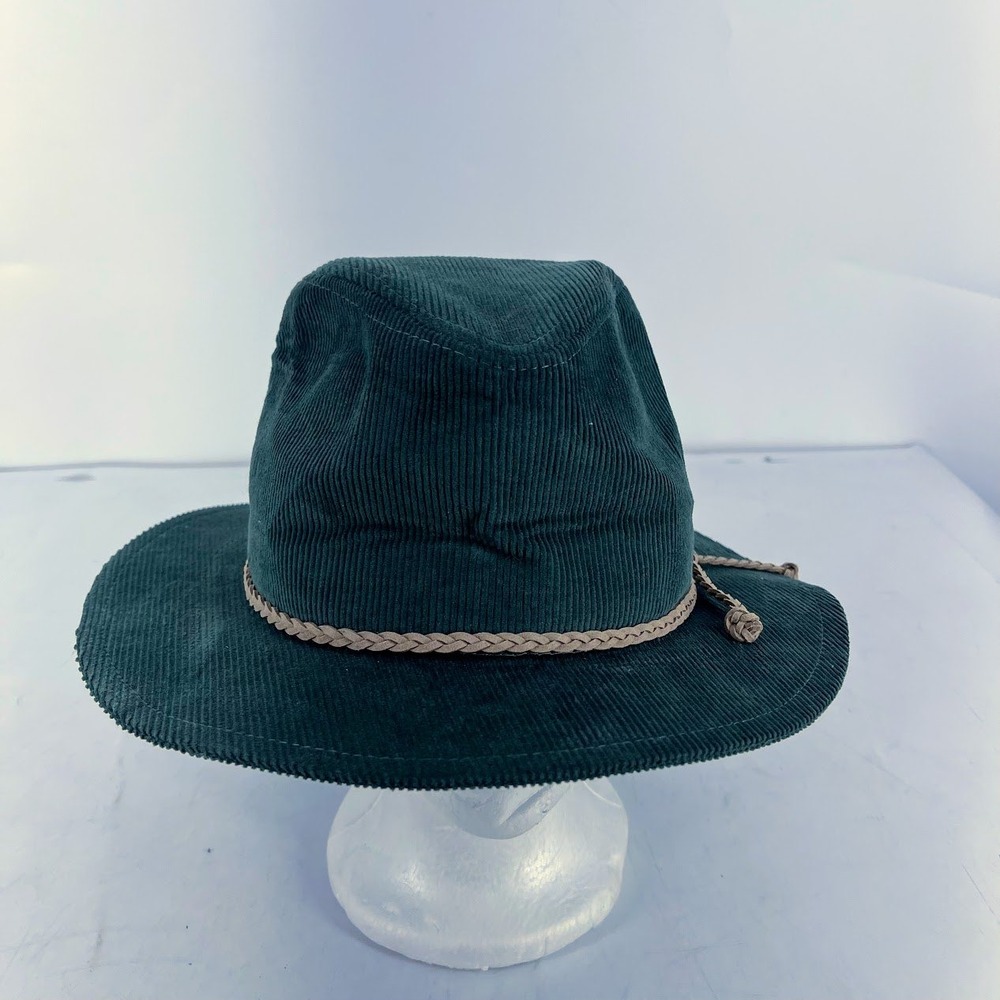 Melrose and Market Green Corduroy Wide Brim Fedora Hat Braided Cord MM502176NS